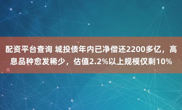 配资平台查询 城投债年内已净偿还2200多亿，高息品种愈发稀少，估值2.2%以上规模仅剩10%